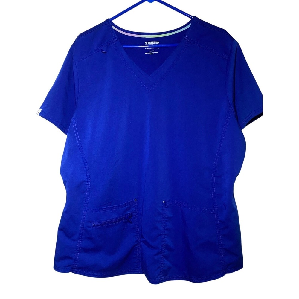 Scrubstar Ultimate Workwear Womens 2XL Blue Scrubs Top V-Neck Short Sleeve